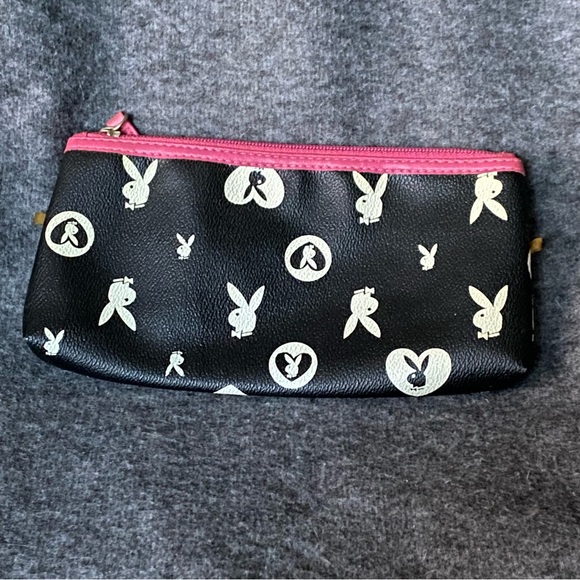 Playboy‎ Black Pouch with Pink Zipper Vintage Y2K Pencil Pouch Coin Purse - Picture 1 of 7